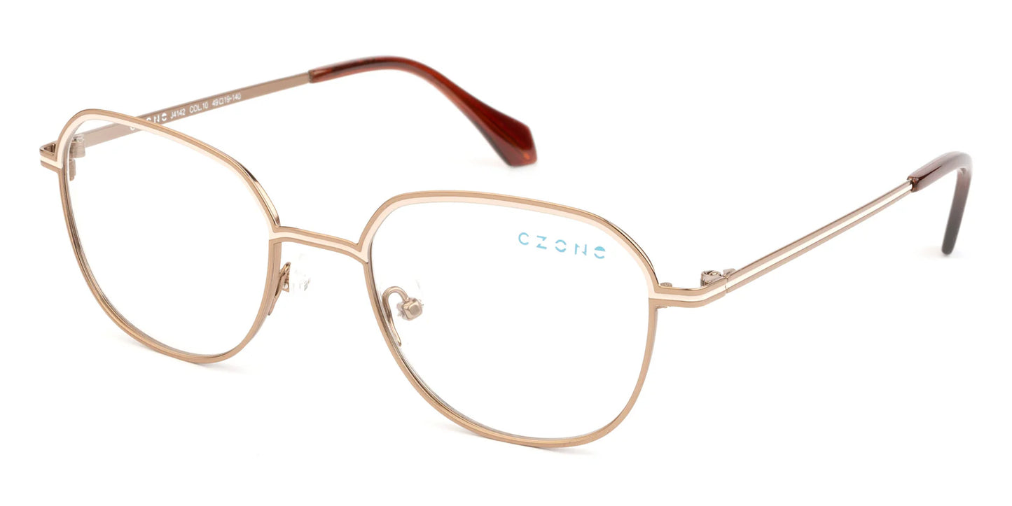 Beige Semi-Rimless Round Eyeglasses J4142