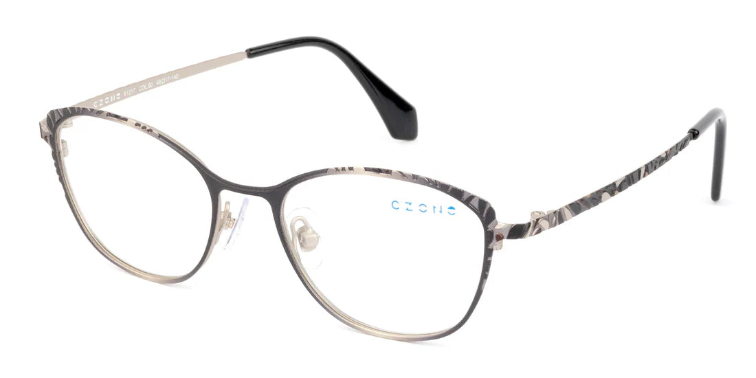Black Full Rim Modified Oval Eyeglasses X1217
