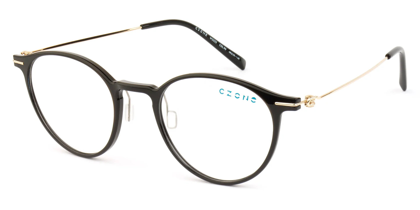 Black Full Rim Round Eyeglasses W3222