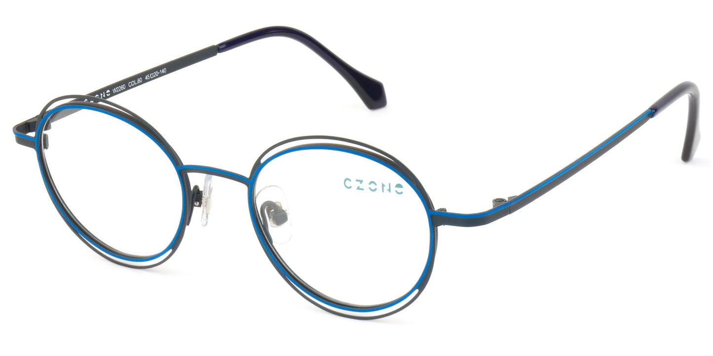 Blue Full Rim Round Eyeglasses W2260