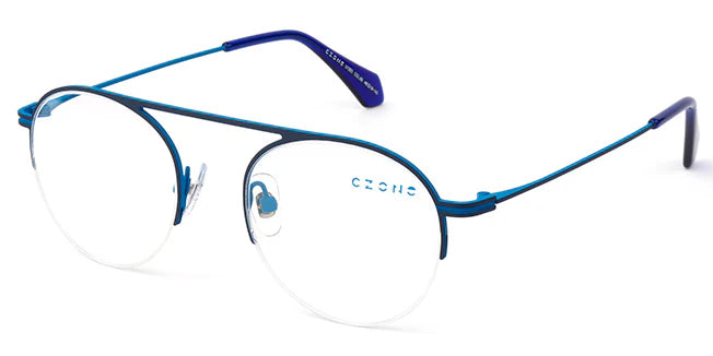 Blue Semi-Rimless Round Eyeglasses U1203