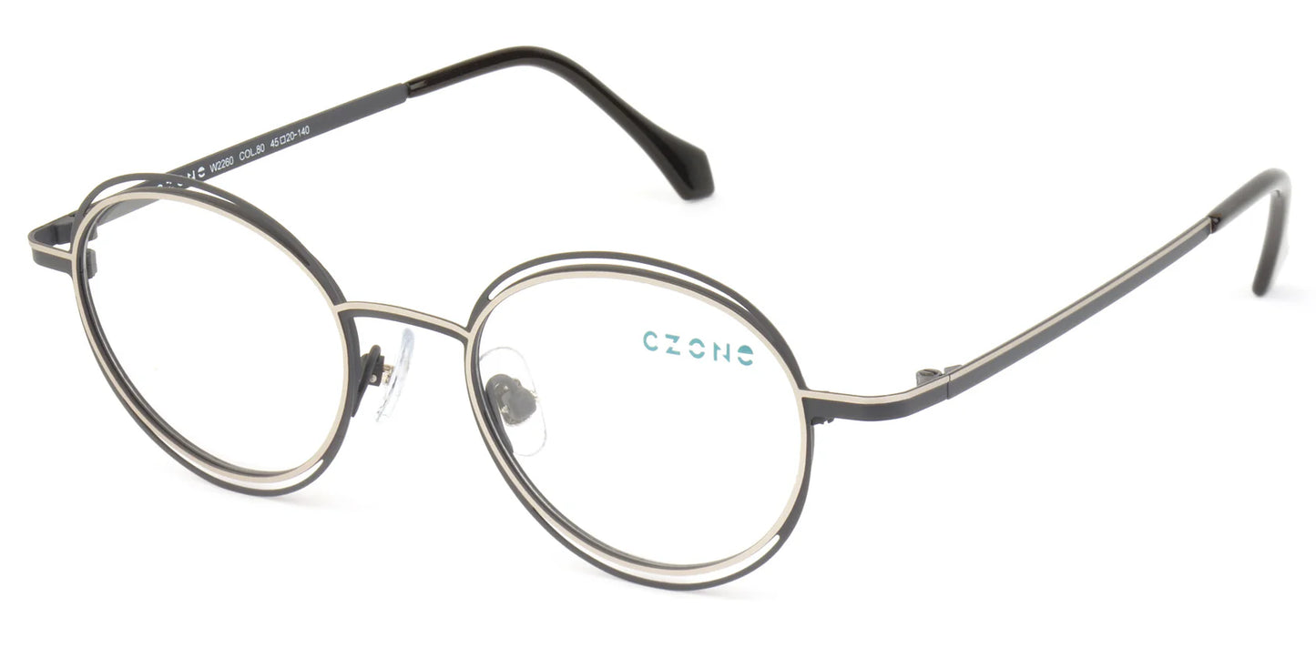 Gray Full Rim Round Eyeglasses W2260