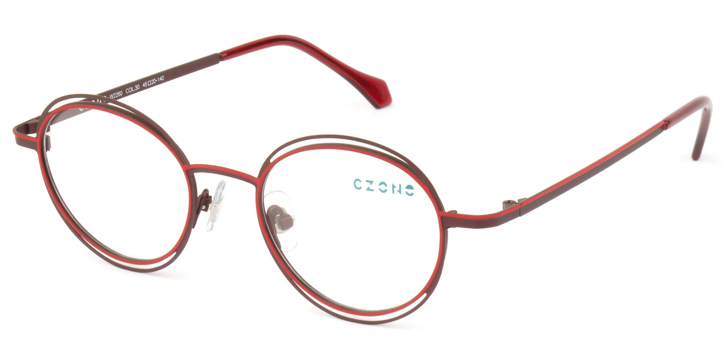 Red Full Rim Round Eyeglasses W2260