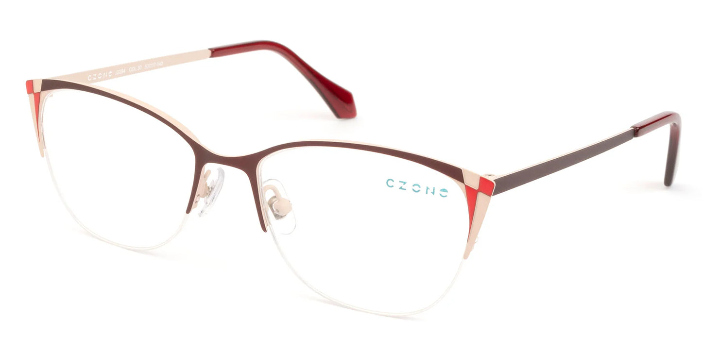 Red Semi-Rimless Cat Eye Eyeglasses J2294