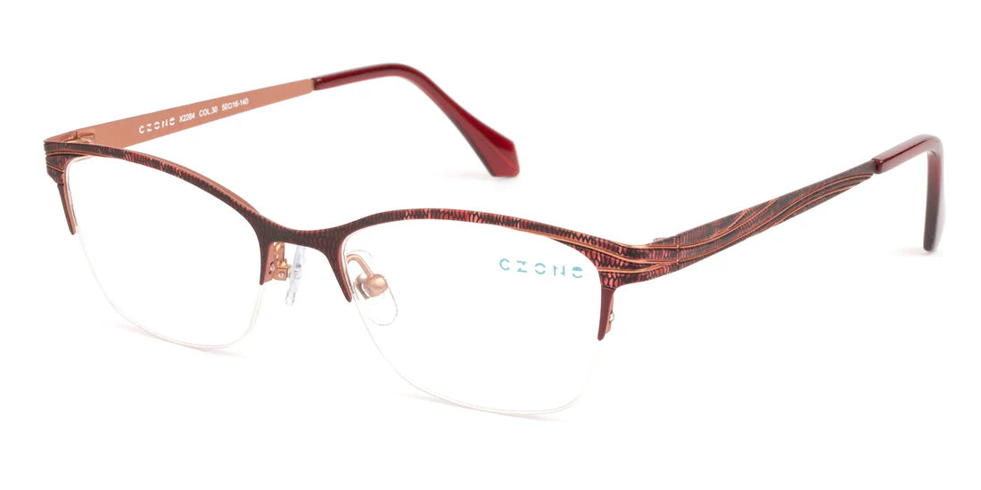 Red Semi Rimless Rectangle Eyeglasses X2284