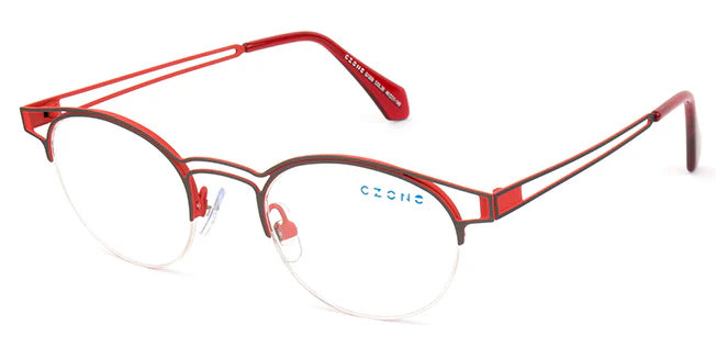 Red Semi-Rimless Round Eyeglasses Q1209