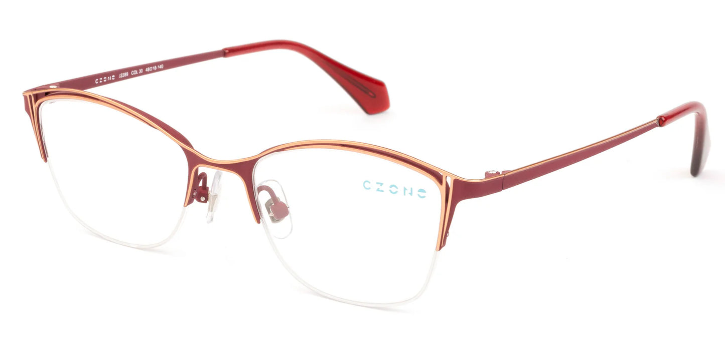 Red Semi-Rimless Square Eyeglasses J2289