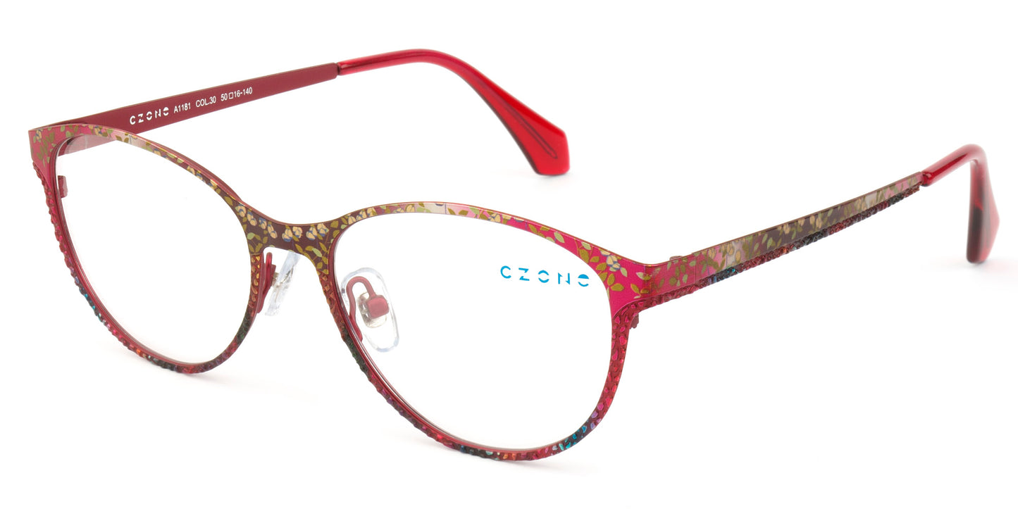 C-ZONE Red Full Rim Round Eyeglasses A1181