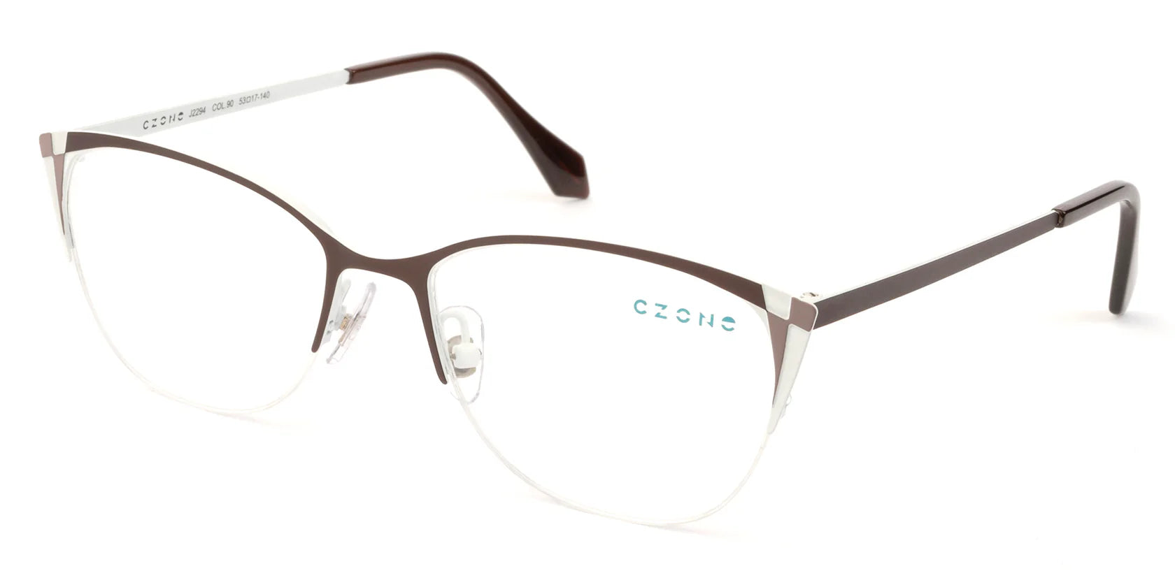 Brown Semi-Rimless Cat Eye Eyeglasses J2294 